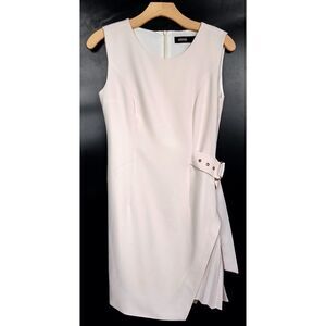 HAVVA Military Tailored Asymmetric Pleated Sheath Dress Cream Gold Minimal Small